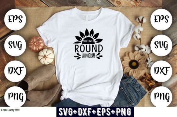 Sunflower Round Monogram for T-Shirt Designs and Graphics